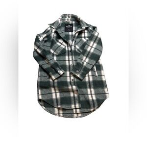 Hollister Womens XS Shacket Heavy Flannel Shirt Jacket Long Coat Green White